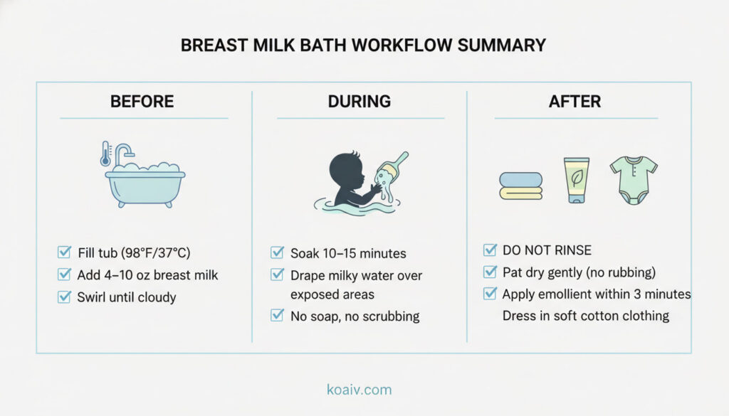 Breast Milk Bath for Baby Eczema 6 BREAST-MILK-BATH-WORKFLOW-SUMMARY