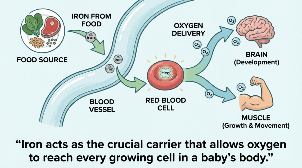 Iron Deficiency Anemia in Babies: Symptoms, Causes & Treatment 3 Iron-acts-as-the-crucial-carrier-that-allows-oxygen-to-reach-every-growing-cell-in-a-baby's-body